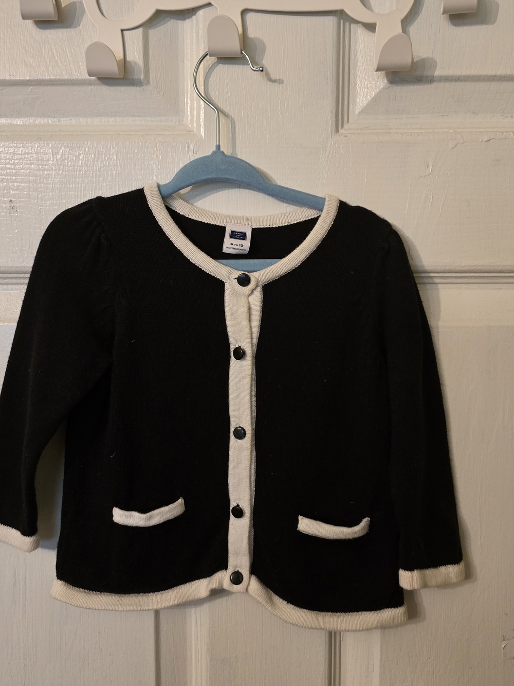 Janie and Jack Black Cardigan with Cream Trim